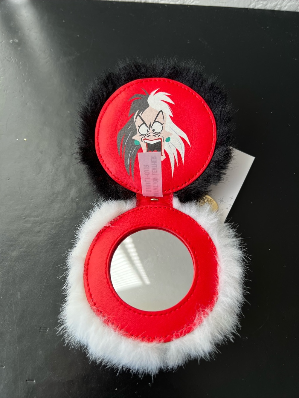 Disney Parks Cruella De Vil PomPom Flair Compact Mirror Bag Charm 101 Dalmatians